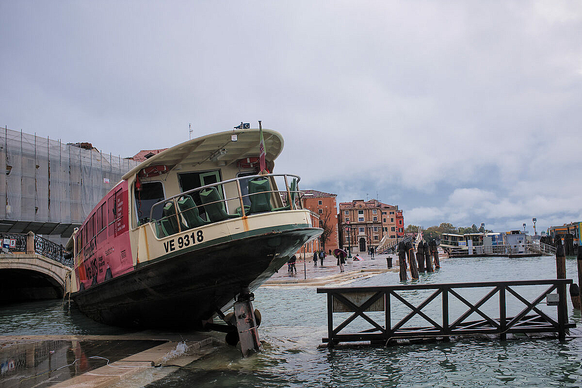 Wrecked vaporetto in central Venice